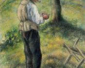 卡米耶 毕沙罗 : Pere Melon Lighting His Pipe